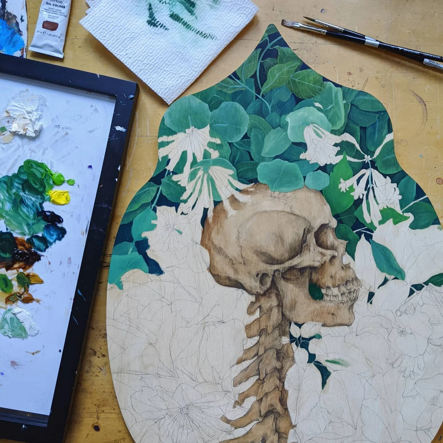 First layer of color going down on this one. I'm drowning in green. π
.
In other news! I created a new professional art account @cecewilken.art
This is my newest attempt at fighting the algorithm, and robots. If you're interested in print releases,