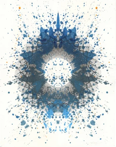 Blue Nebula , (aka "In the blue nebula it was difficult to distinguish a star chart from abstract art." ) acrylic, pigment ink on paper, 33x22 inches