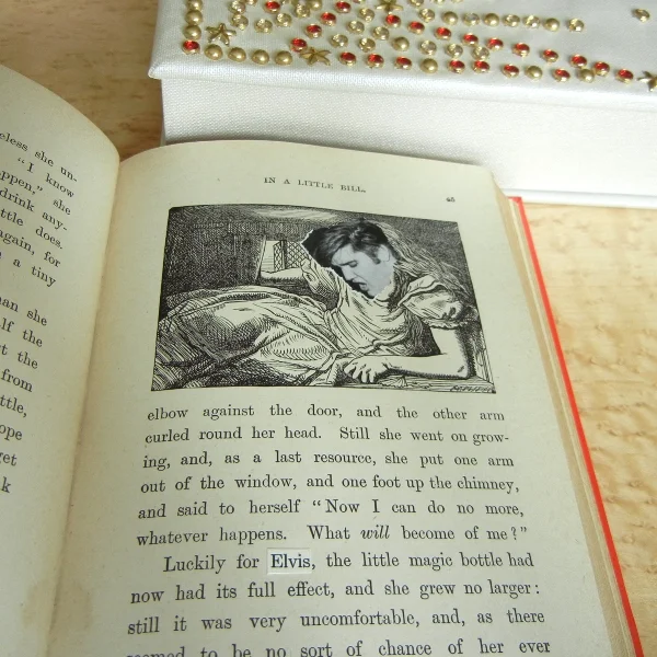 Elvis collaged over Alice , Elvis's Adventure's In Wonderland