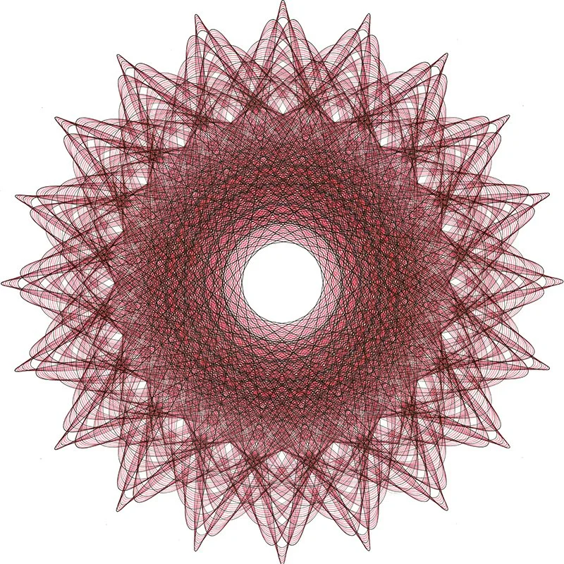 Change: Title Size Color  Artist: Mary Wagner, "Moulin Rouge" ink on paper, 30x30 inches. Red and black pigment ink windmill drawing. marywagner.com Copyright Mary Wagner.