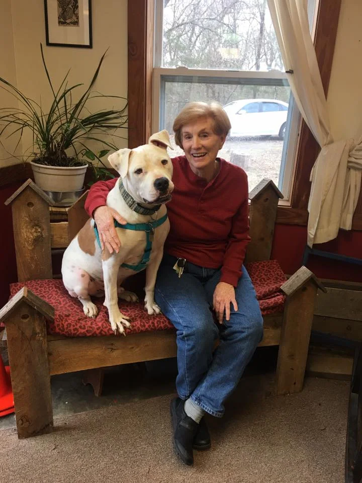 Trainer Peggy and Dozer at couch manners training