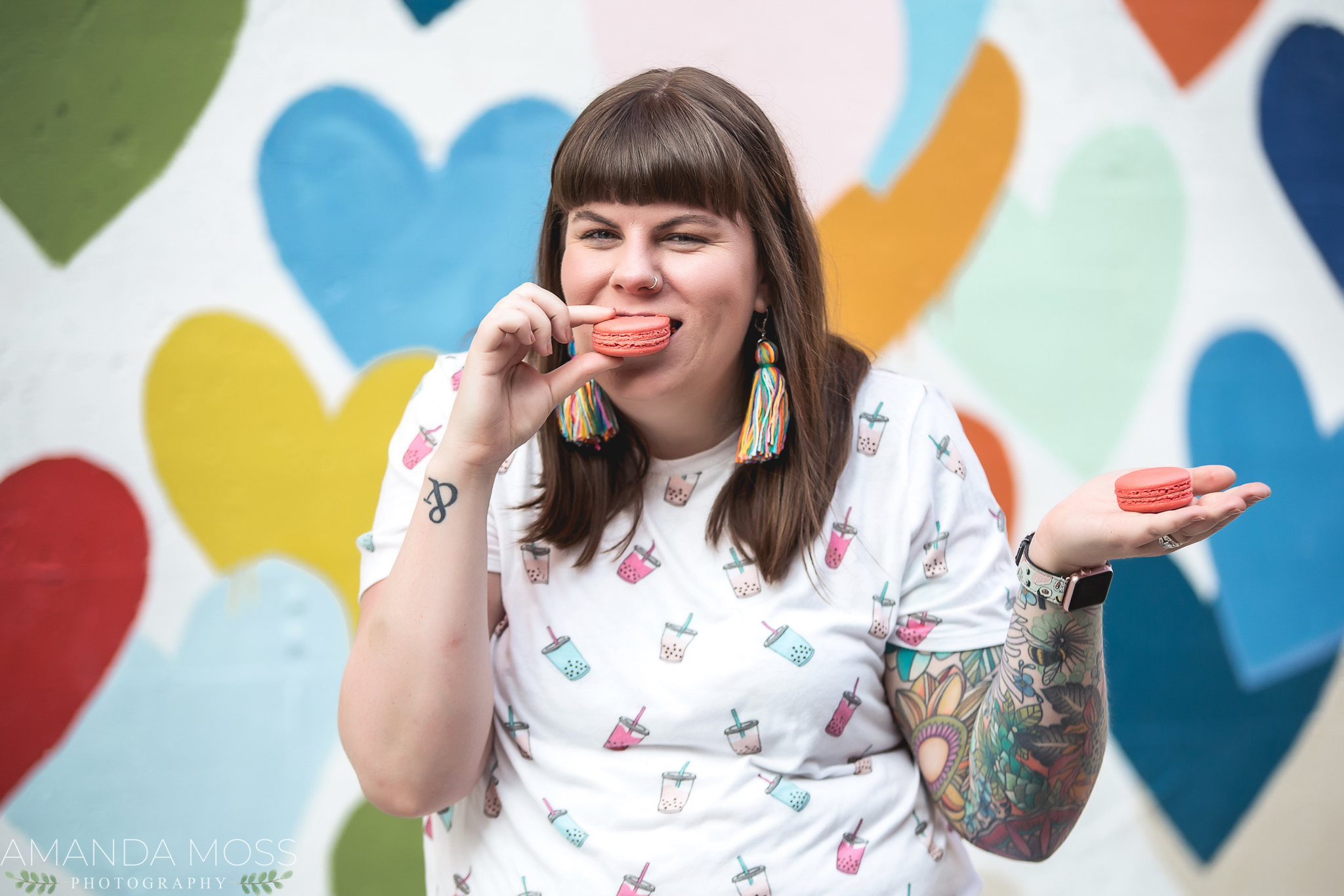 charlotte north carolina headshot branding portrait photographer south end noda fun silly confetti hearts wall