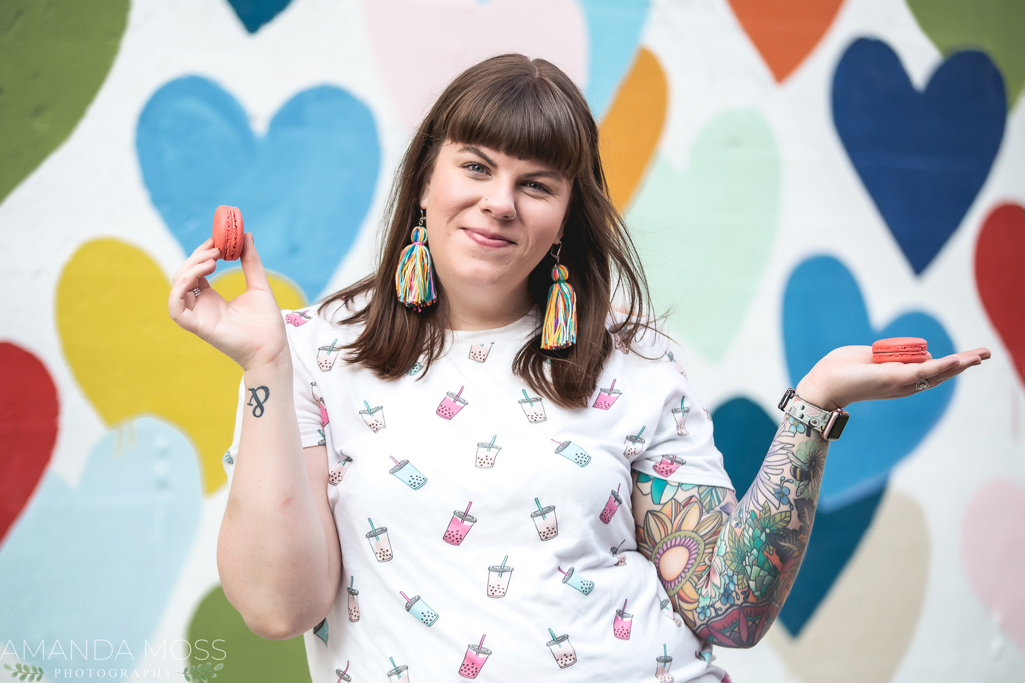 charlotte north carolina headshot branding portrait photographer south end noda fun silly confetti hearts wall