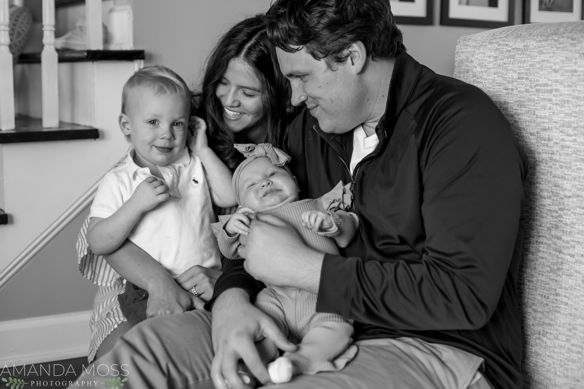 charlotte nc wedding photographer at home family session black and white