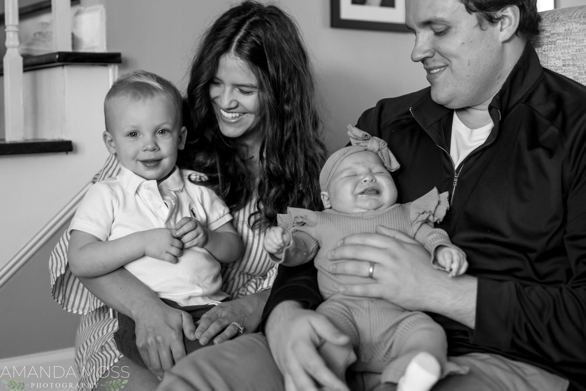charlotte nc wedding photographer at home family session black and white