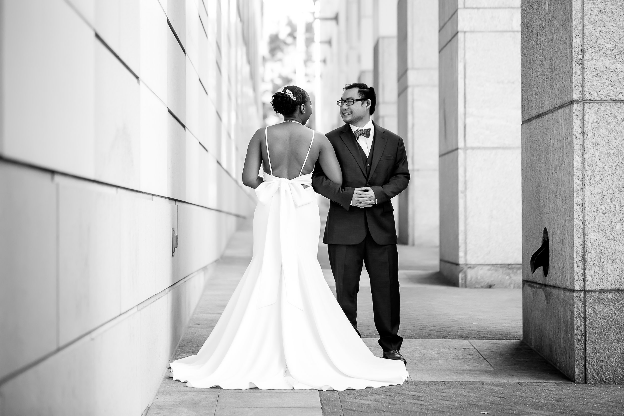 charlotte nc wedding photographer downtown elopement courthouse wedding biracial couple spring stylish