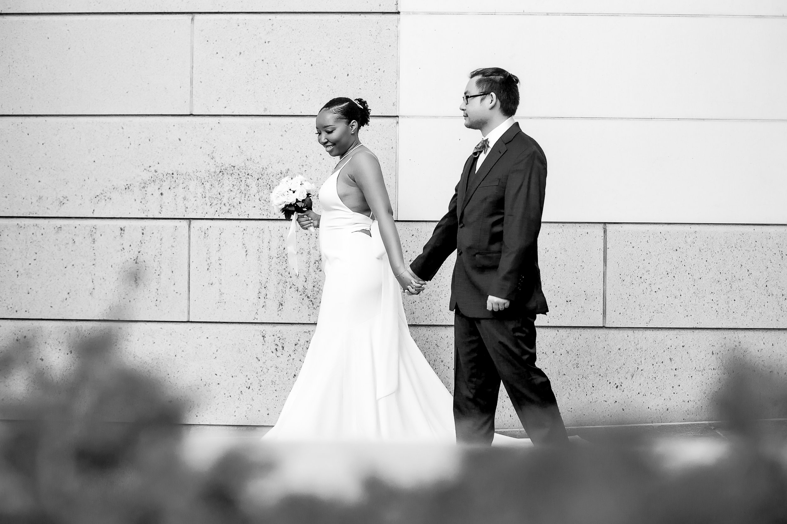 charlotte nc wedding photographer downtown elopement courthouse wedding biracial couple spring stylish