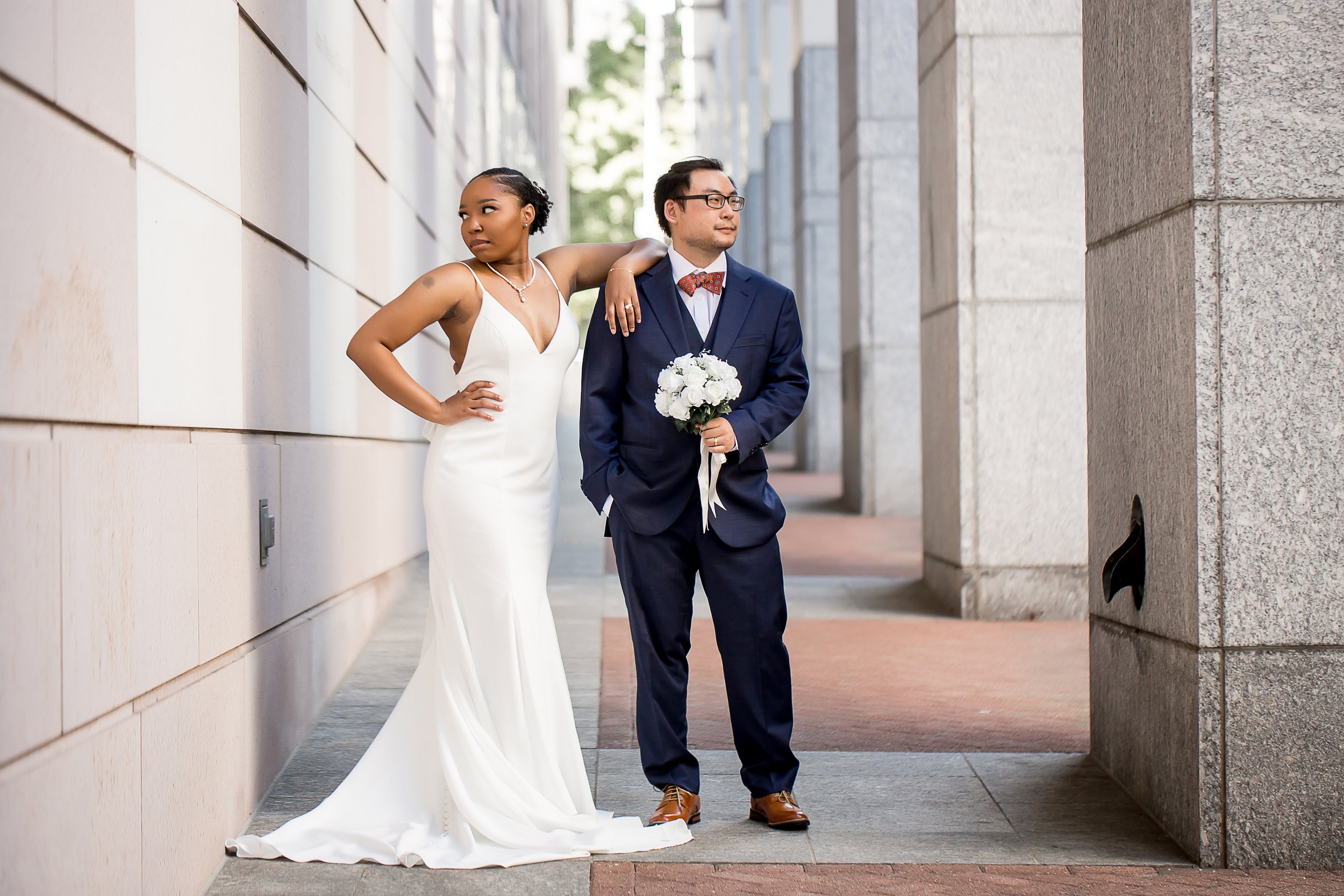 charlotte nc wedding photographer downtown elopement courthouse wedding biracial couple spring stylish