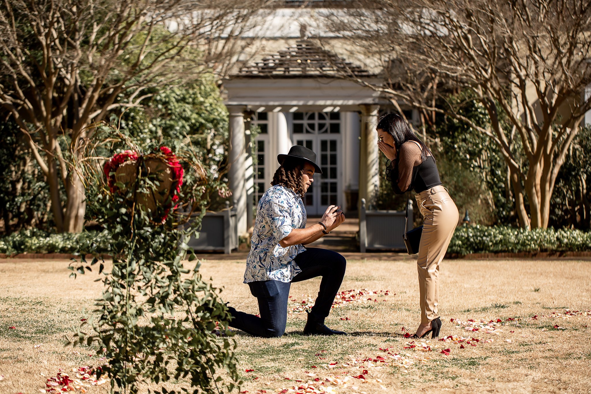 charlotte north carolina wedding photographer surprise proposal daniel stowe botanical gardens belmont carolina panthers austin larkin