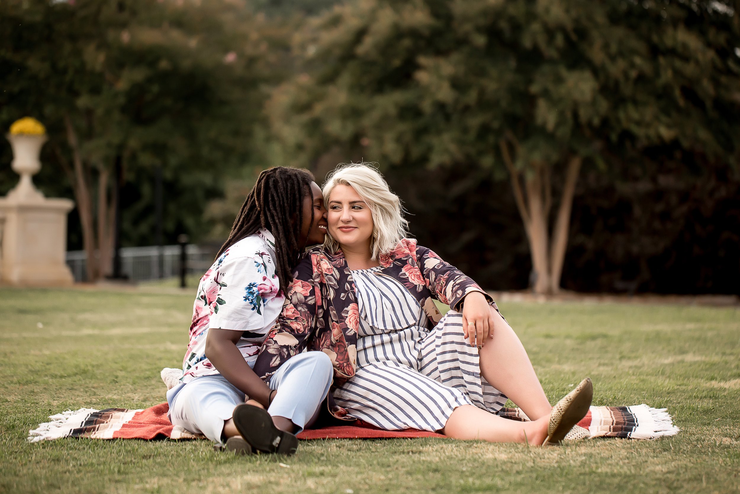 charlotte north carolina wedding and portrait photographer engagement session what to wear LGBT midtown park couples session champagne photos engaged lesbian lgbtq friendly photographers