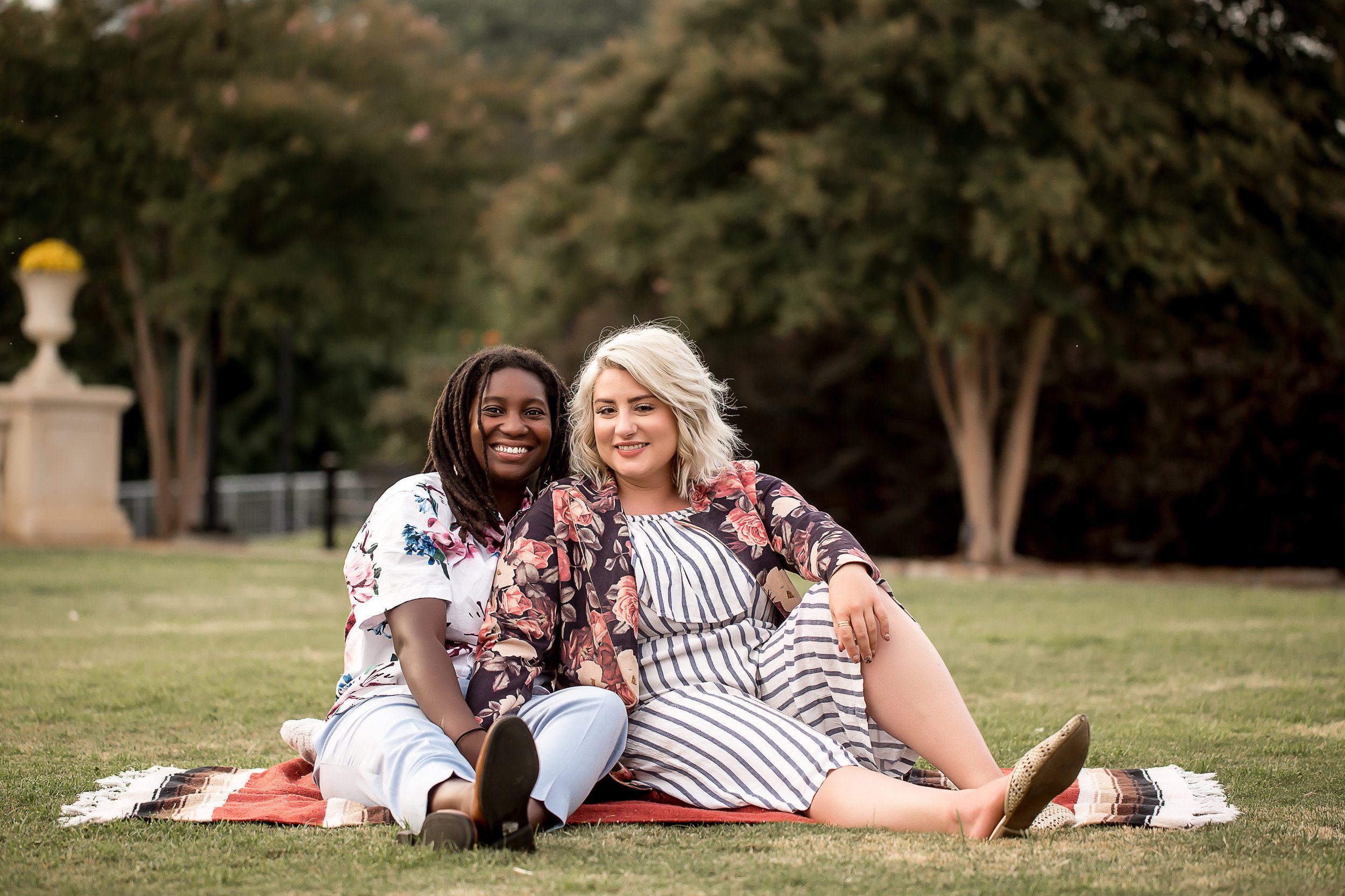 charlotte north carolina wedding and portrait photographer engagement session what to wear LGBT midtown park couples session champagne photos engaged lesbian lgbtq friendly photographers