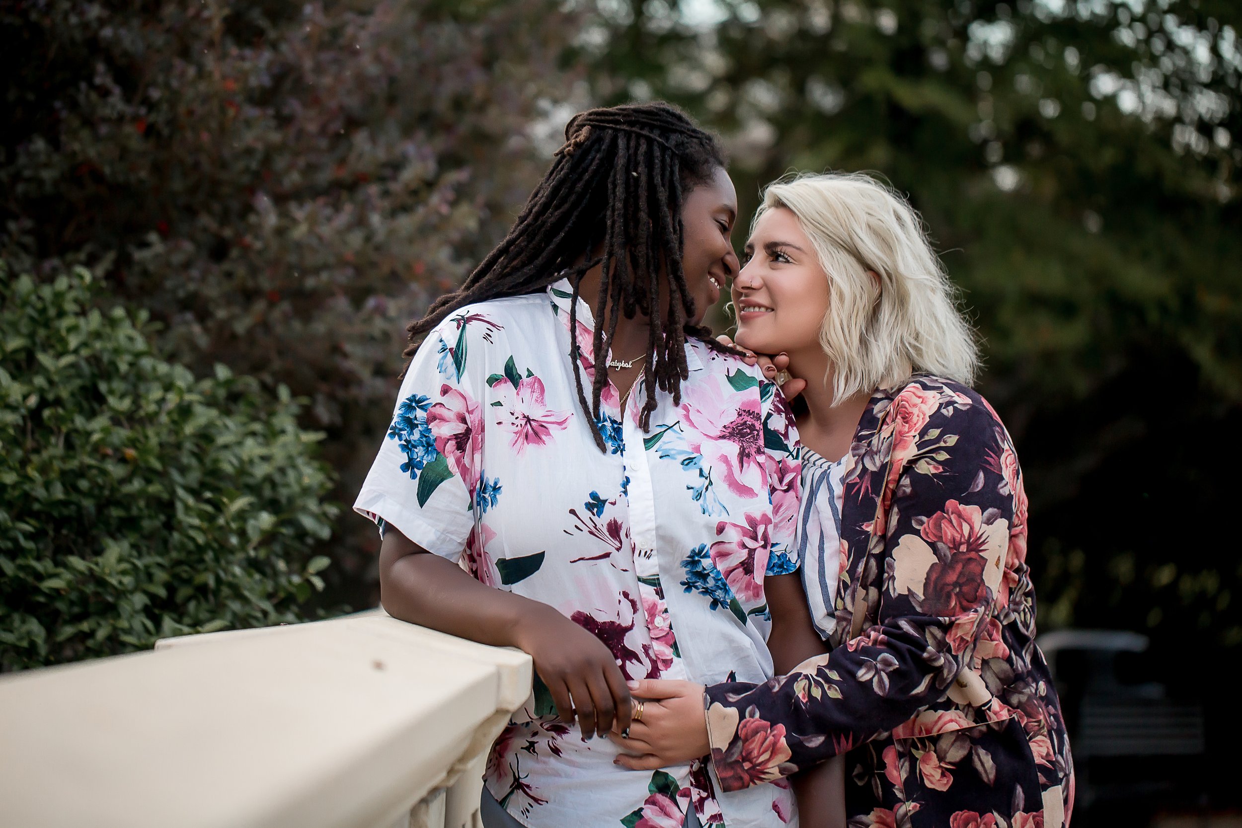 charlotte north carolina wedding and portrait photographer engagement session what to wear LGBT midtown park couples session champagne photos engaged lesbian lgbtq friendly photographers