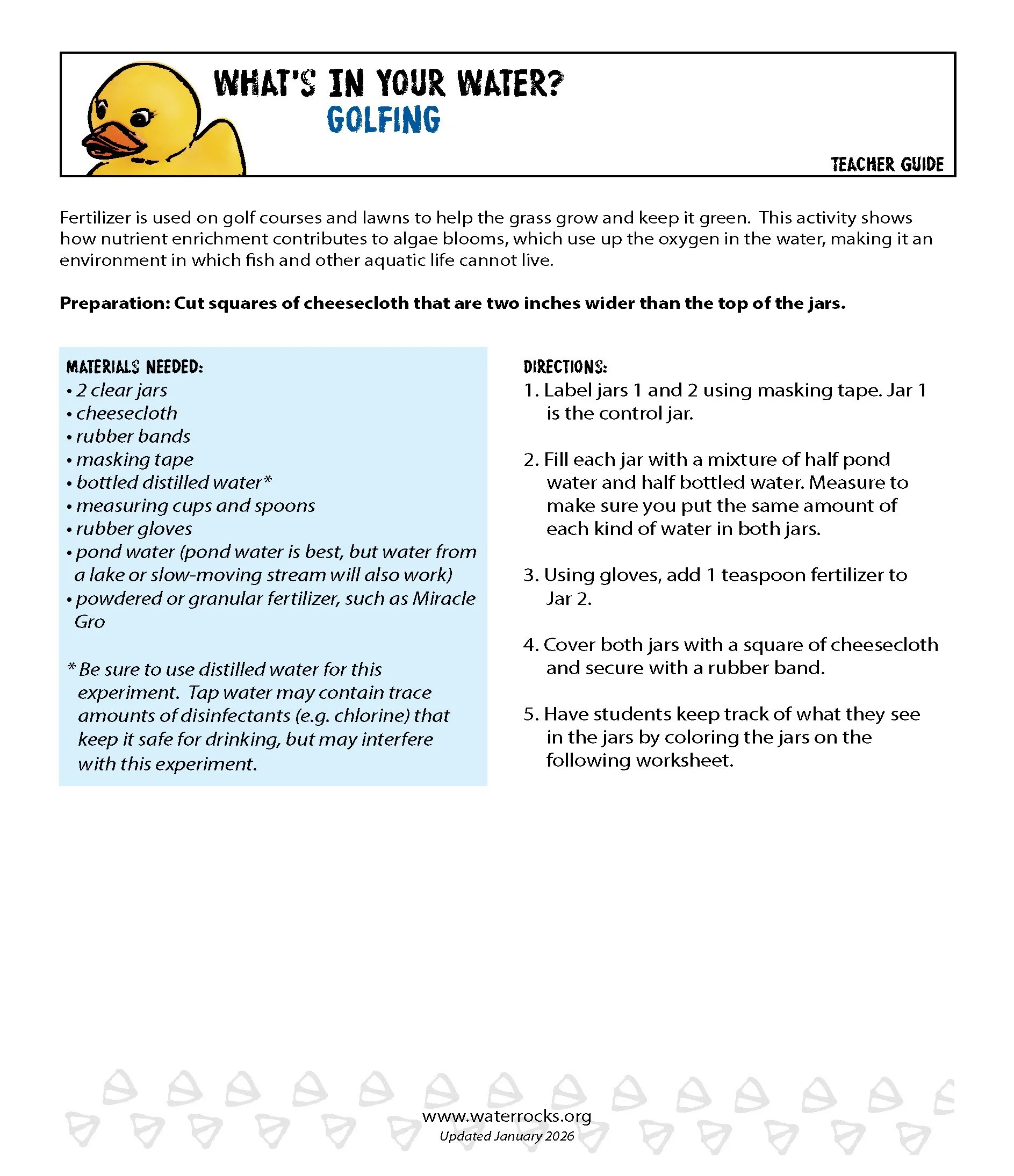Activity to accompany Golfing video in What's In Your Water? series