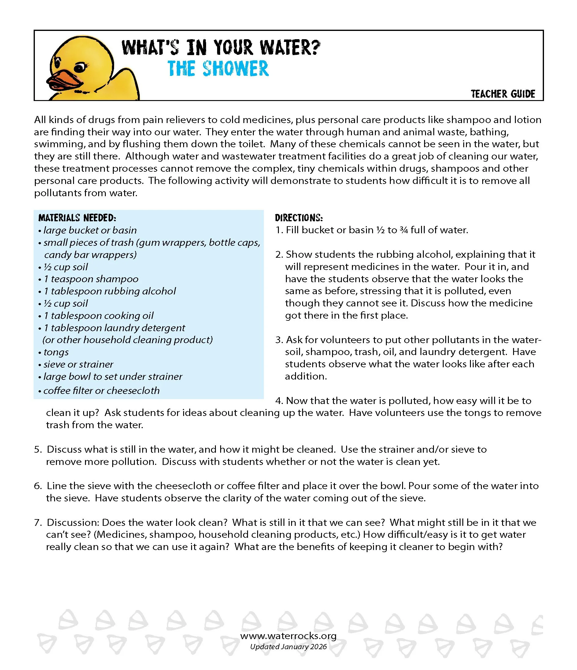 Activity to accompany The Shower video in What's In Your Water? series