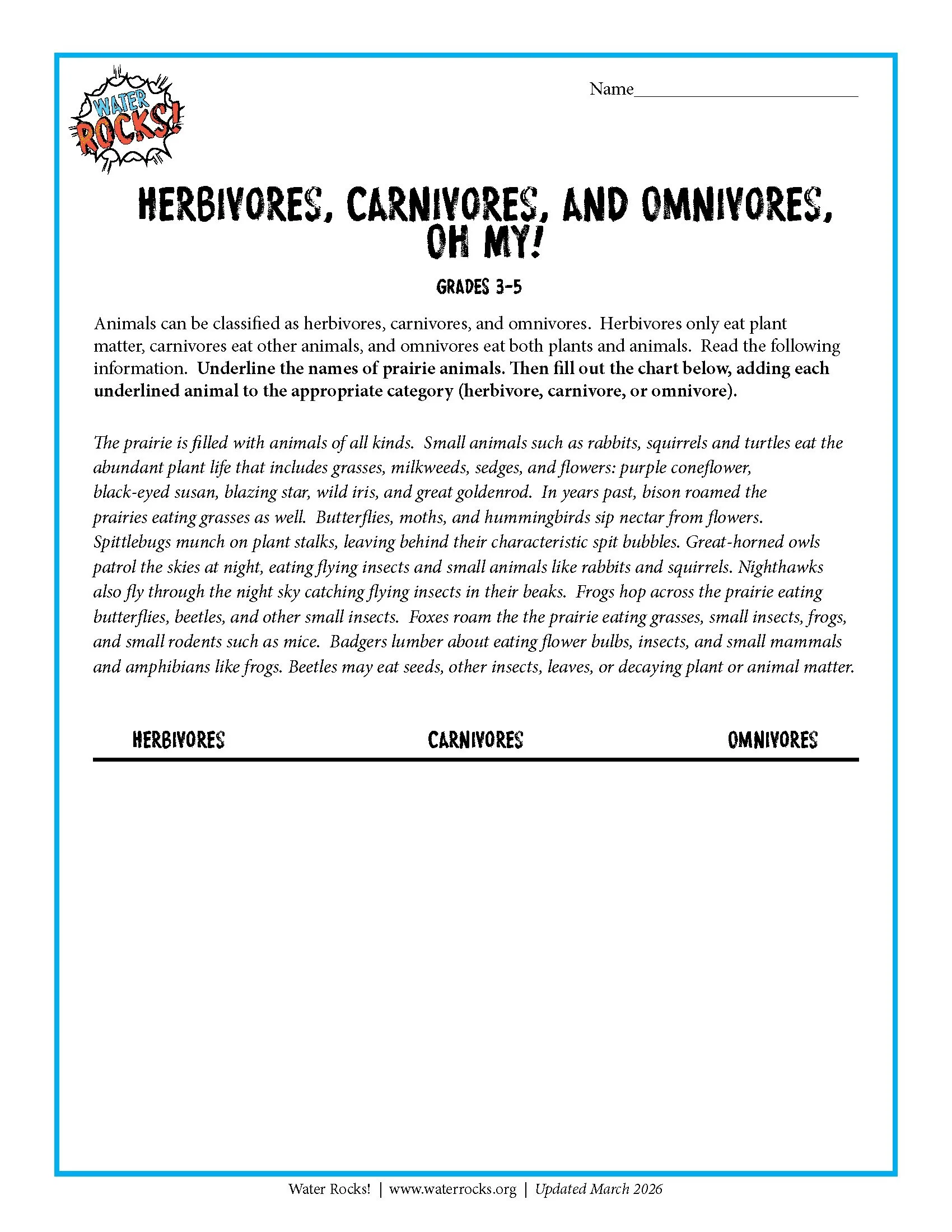 Herbivores, Carnivores, and Omnivores, Oh My!