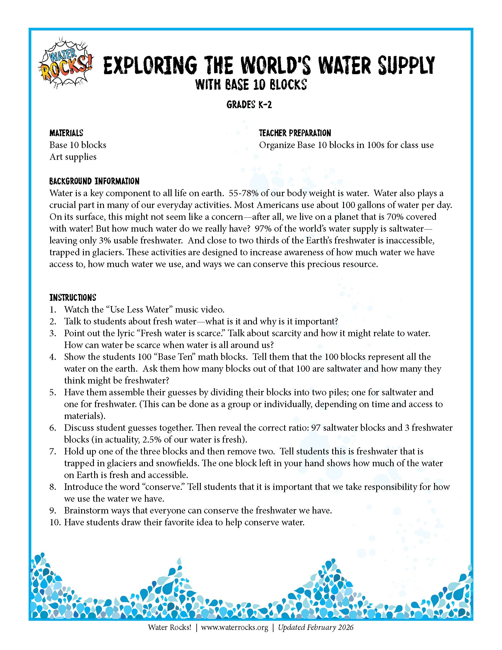 Exploring the World's Water Supply with Base 10 Blocks