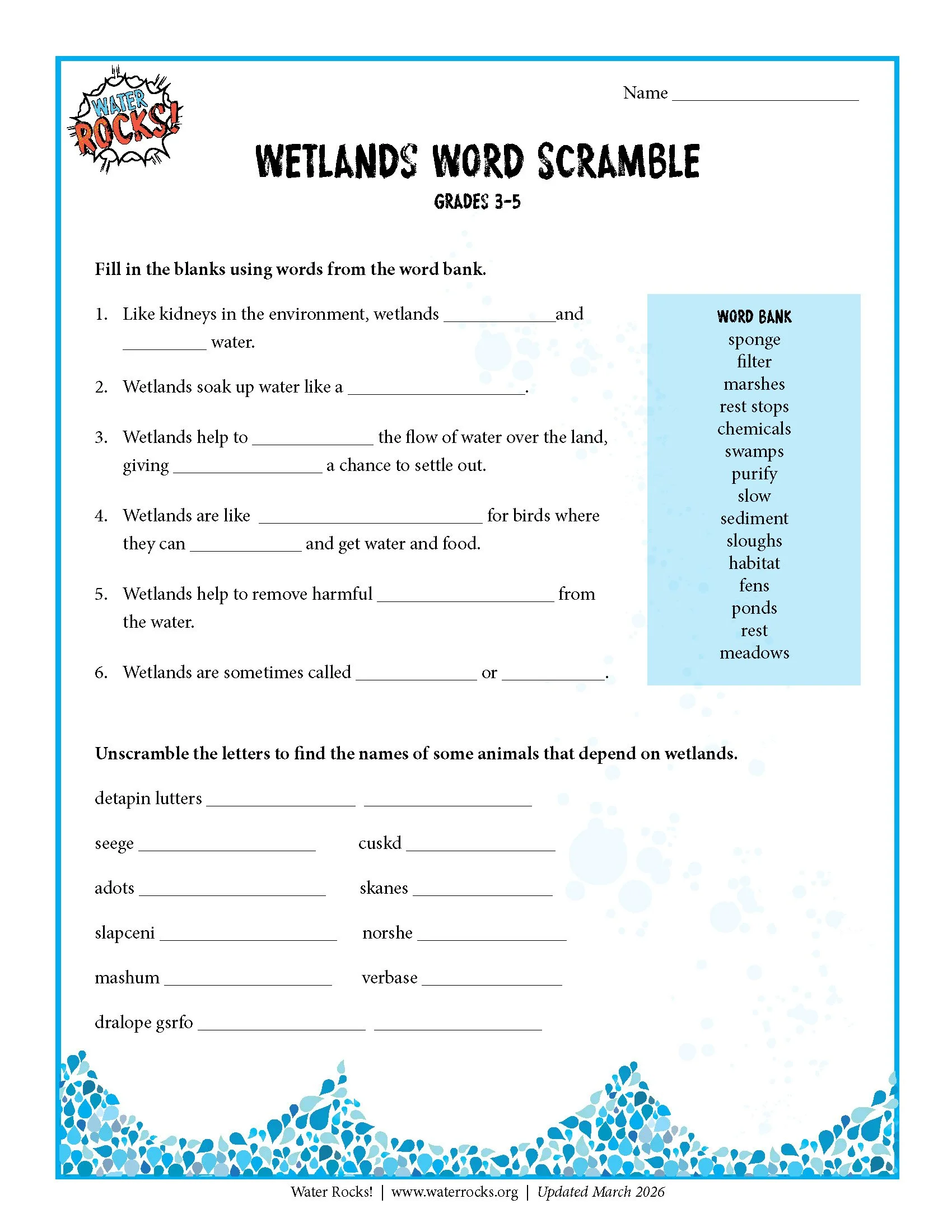 Wetlands Word Scramble