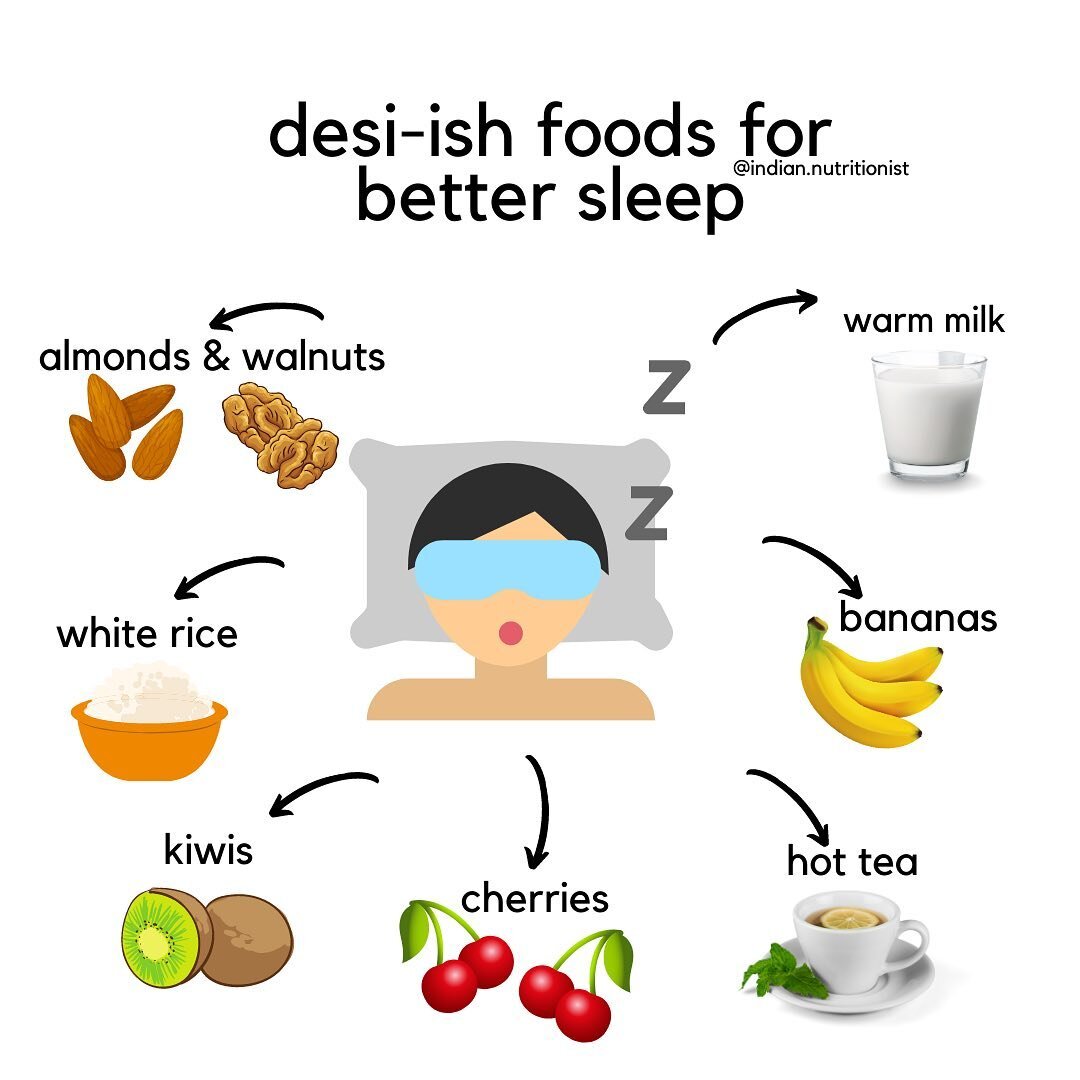 Struggle with 💤sleep? You are not alone! Nearly 35% of Americans have trouble getting a good nights sleep! 😴 ⁠⁠
⁠⁠
Along with a good and consistent bed time routine, for example, no blue light🤳🏾 at least 1 hour before bed, there are some foods th