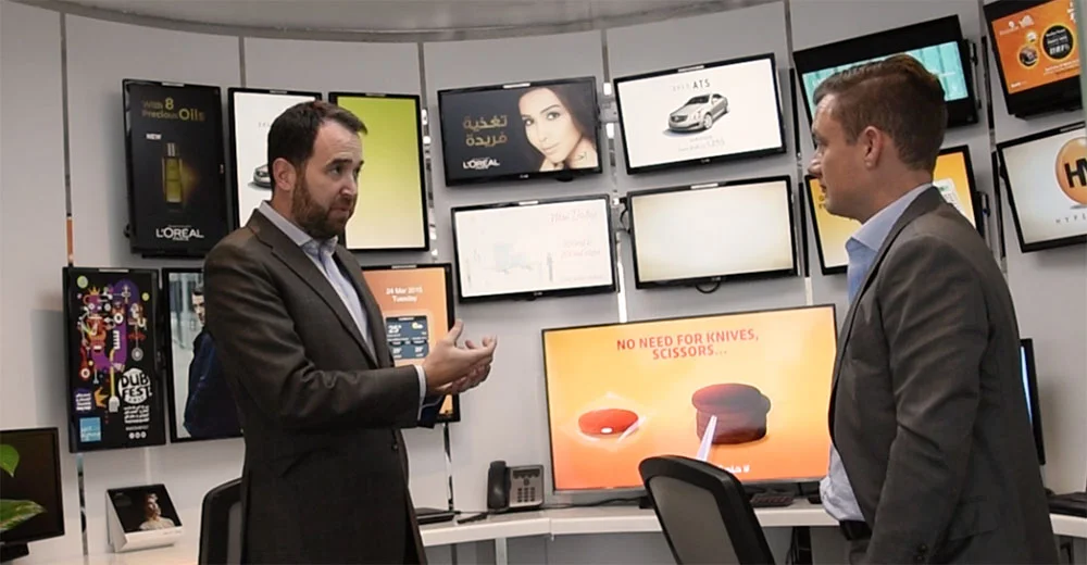 Bill Fordyce, COO of Hypermedia with Patrick Crosbie, CEO of Tenacre Group in the Hypermedia digital media control center. 