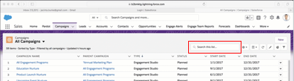 Search bar example on an Opportunities list view