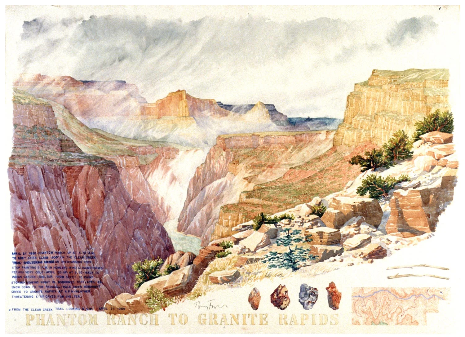 Tony Foster, Phantom Ranch to Granite Rapids , 1988 | Watercolor and graphite on paper | 22 1/2 x 31 1/4 in. | 1988.1.9