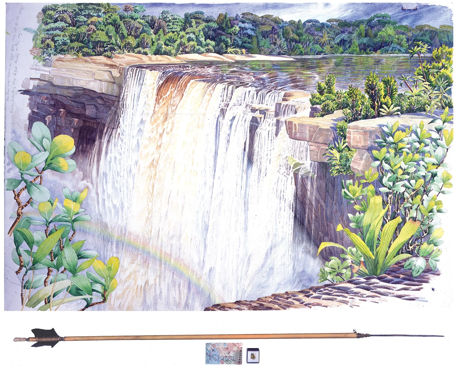 Tony Foster, Kaieteur Falls Looking S from Ranger Point , 2002 | Watercolor and graphite on paper, mixed media | 27 3/8 x 40 3/8 in. / 3 3/4 x 38 1/4 in. | 1998.2.36
