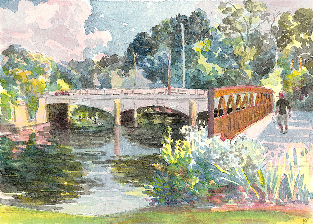 Kalamazoo River with Footbridge