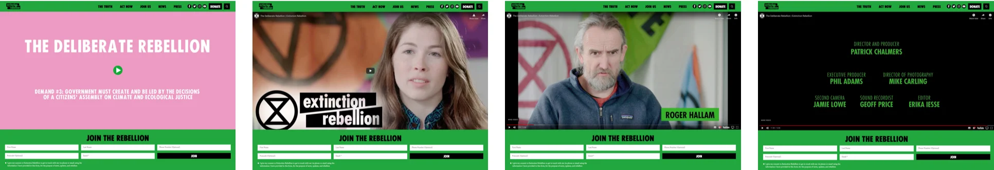 The film took pride of place on the homepage of Extinction Rebellion’s website in support of the launch.