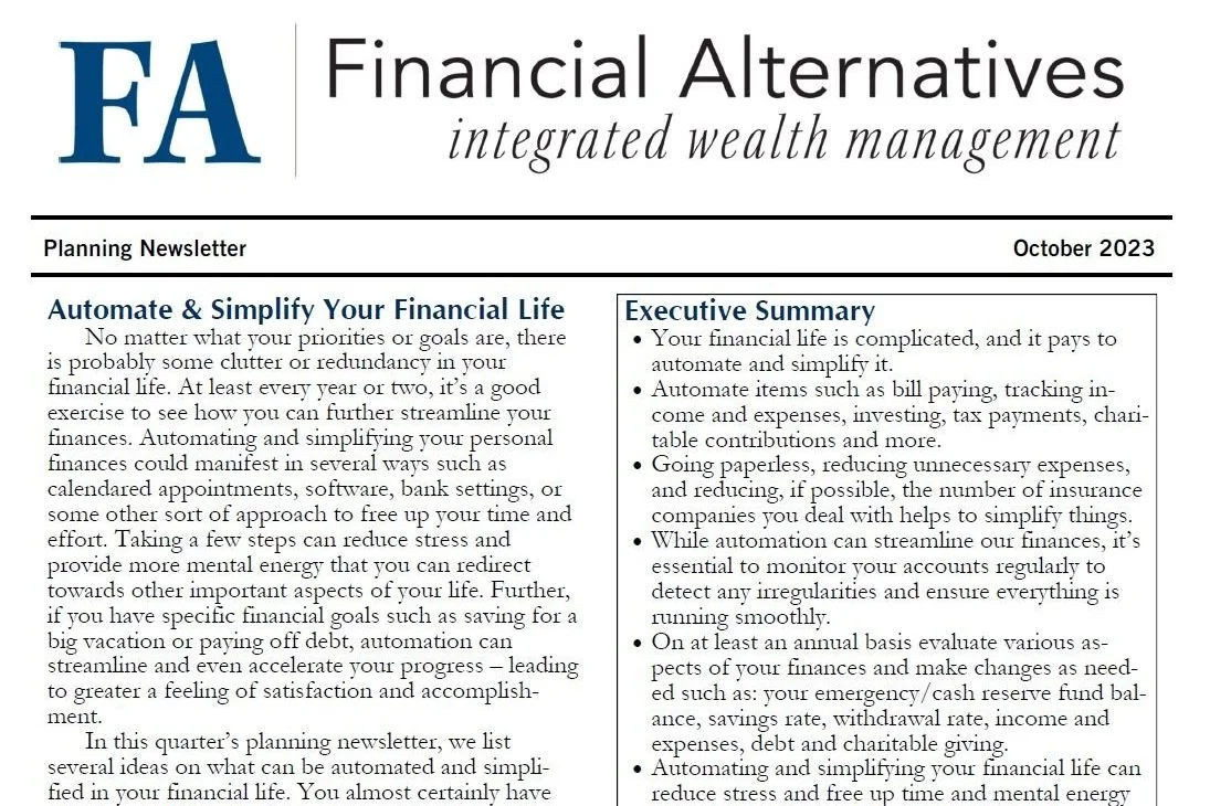 Planning Newsletter - October 2023 — Financial Alternatives