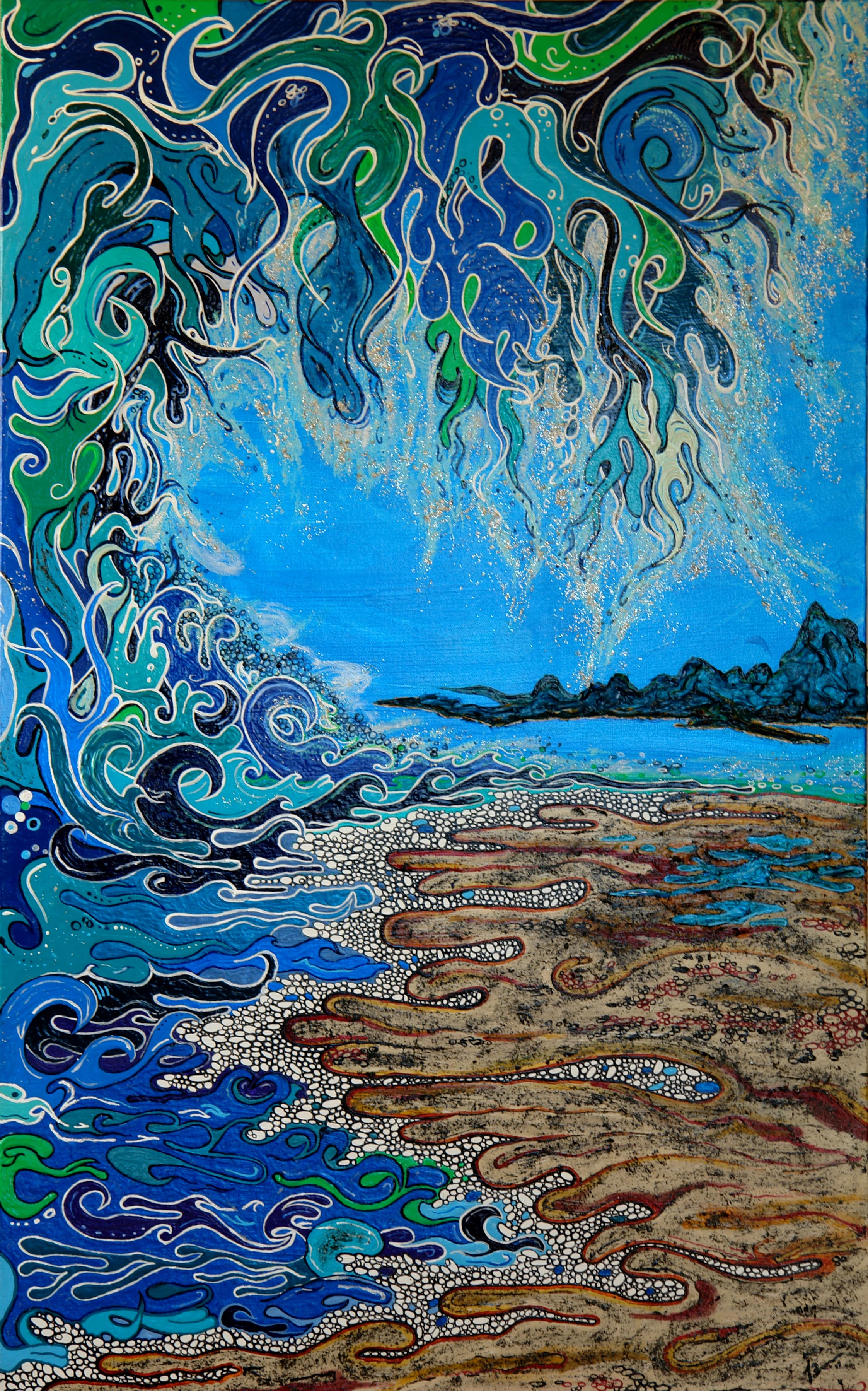 Iridescent Blue Wave  Acrylic Canvas 1 1/2'' Deep 30'' Wide x 48'' Tall  $4800.00