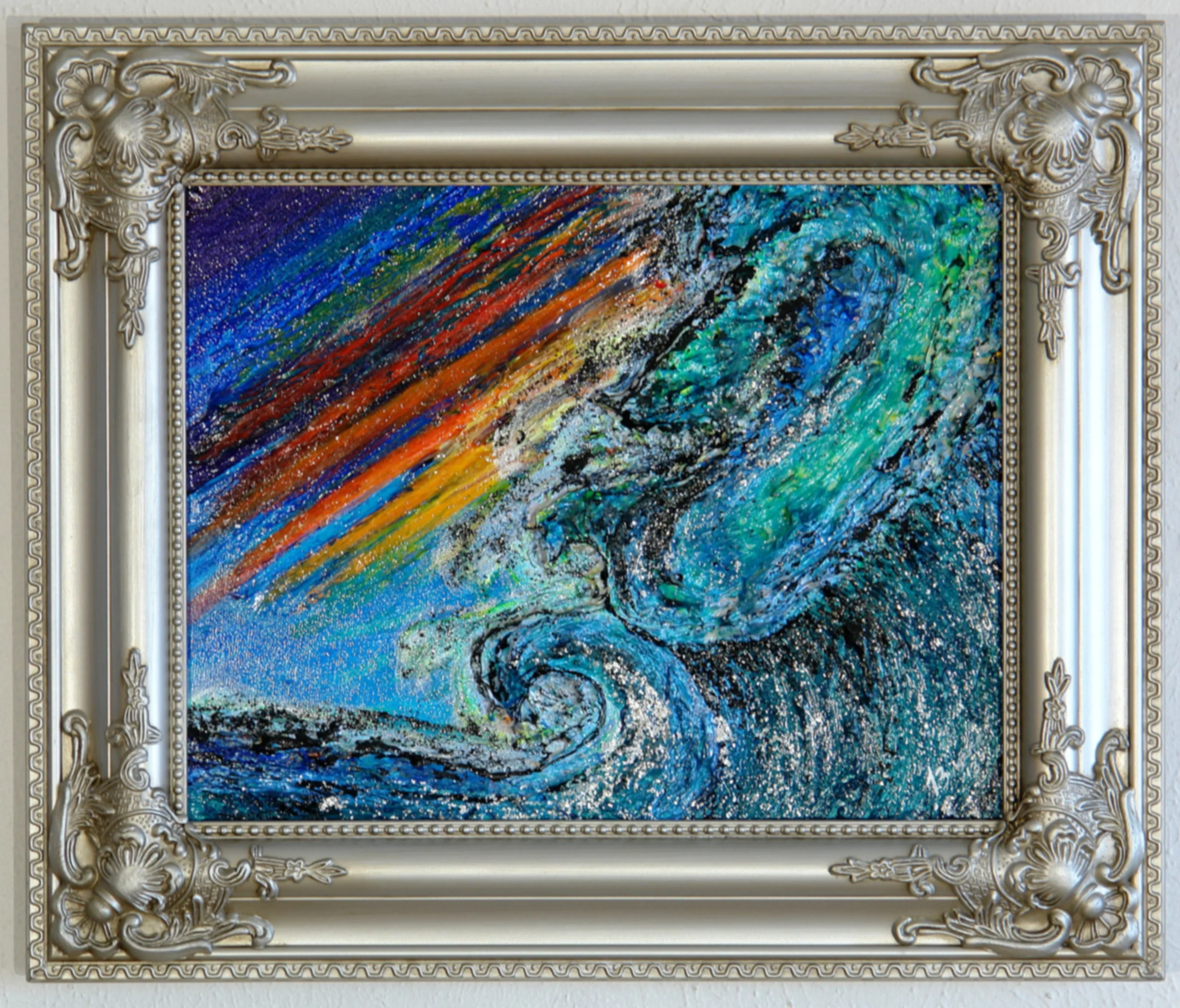 Water  Acrylic Framed Canvas  18 3/4'' Wide x 15 3/4'' Tall  1 1/2’’ Thick  $485.00