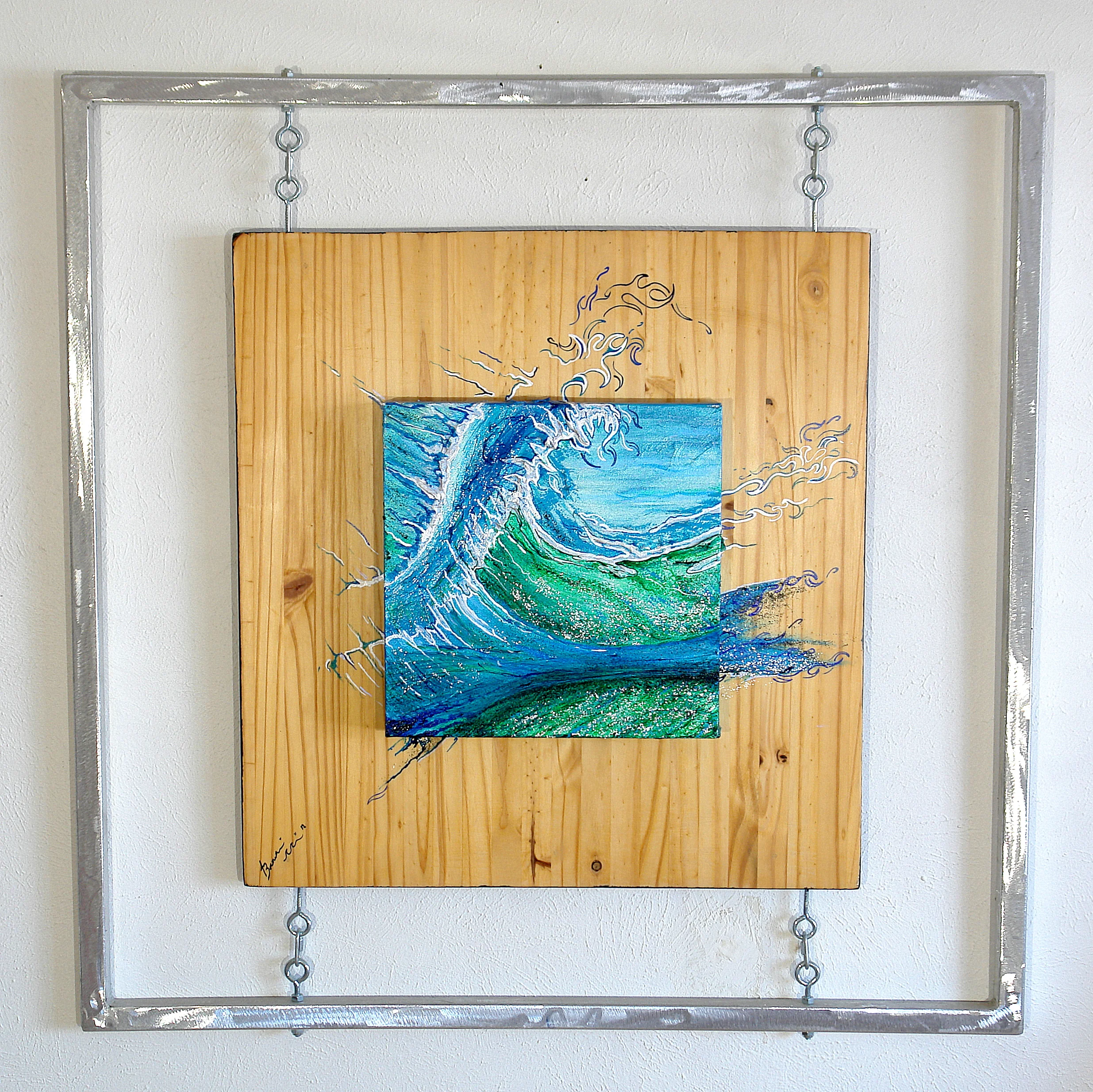 Urban Wave  Acrylic Canvas mounted on wood background with 1'' brushed aluminum frame  2 1/2'' Deep  35'' Wide x 35'' Tall  $650.00