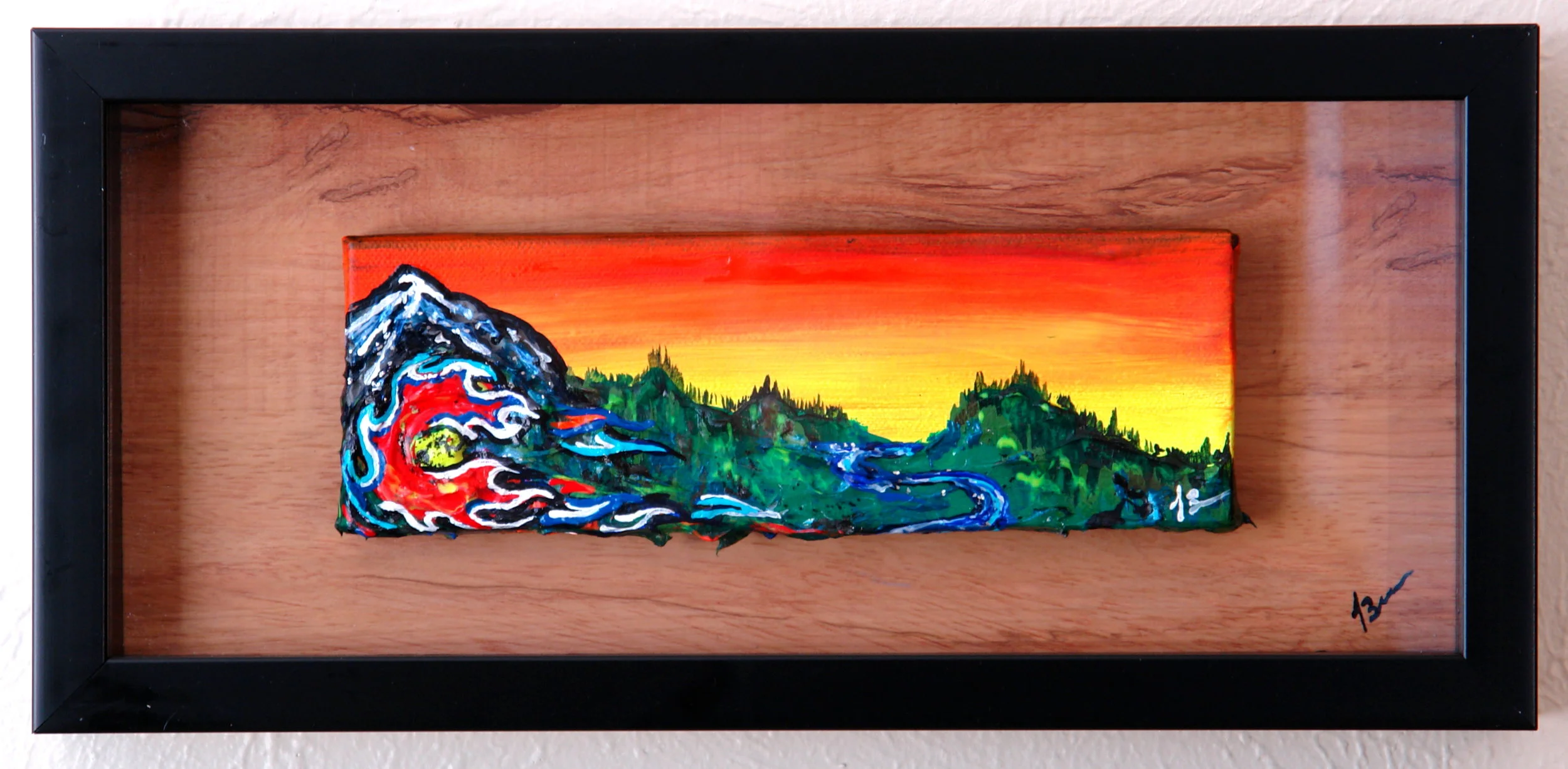 Colorado Waves  Acrylic canvas mounted on stained wood background in shadow box frame  1 3/4'' Deep  7'' Tall x 15'' Wide  $125.00