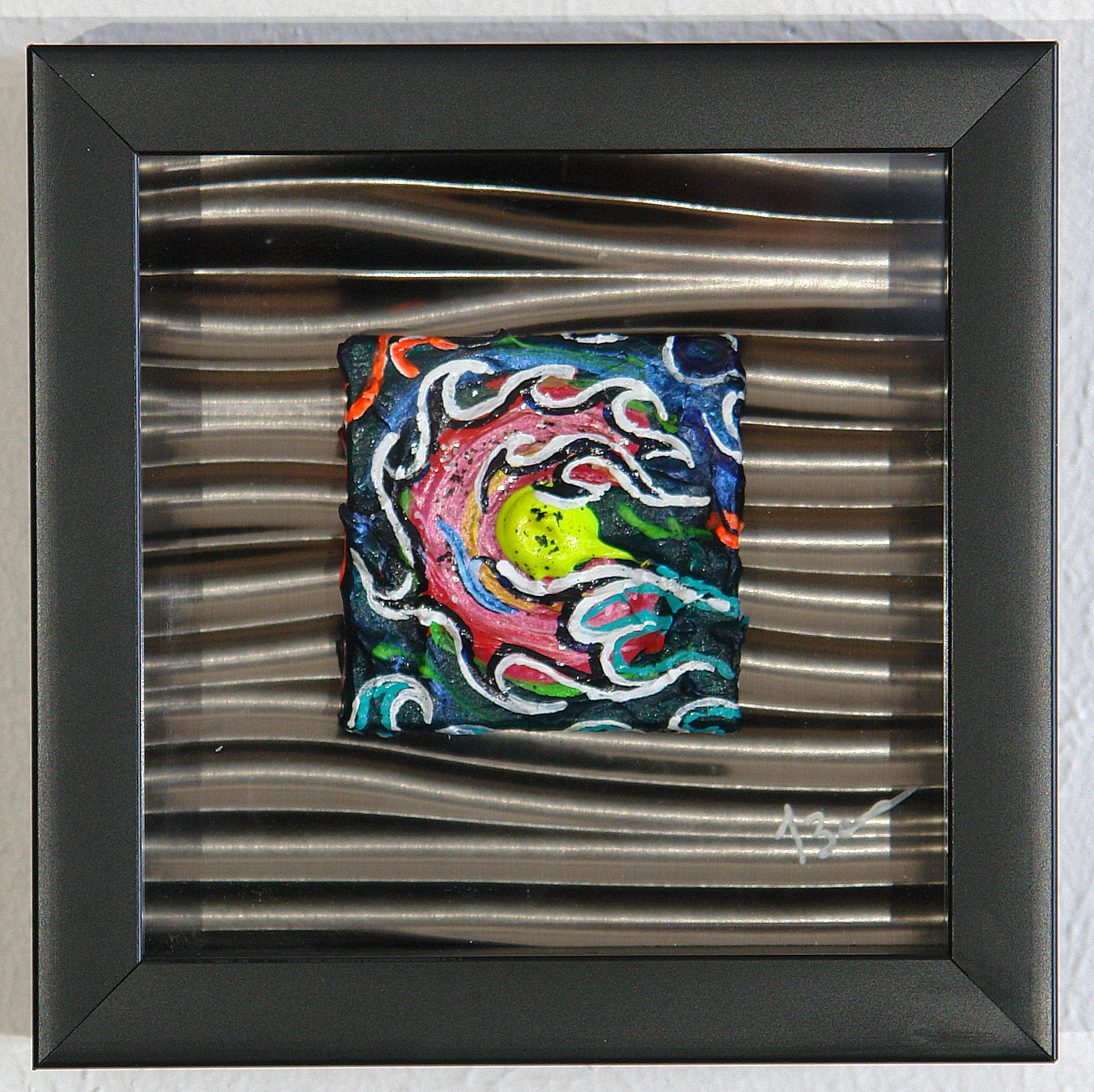 Colorado Waves  Acrylic canvas mounted on dectrative background in shadow box frame  1 3/4'' Deep  10'' Tall x 10'' Wide  $100.00