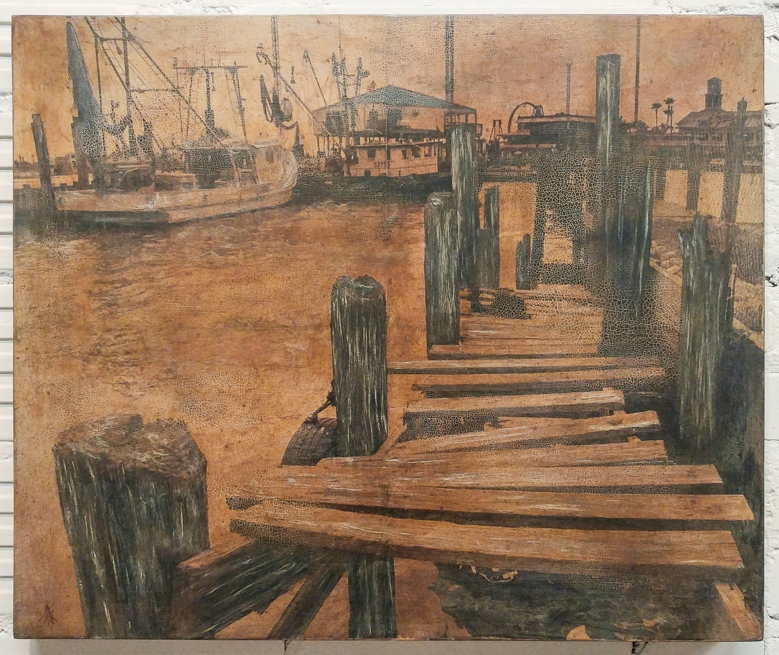 Crooked Pier - photographic transfer on wood with acrylic and stain