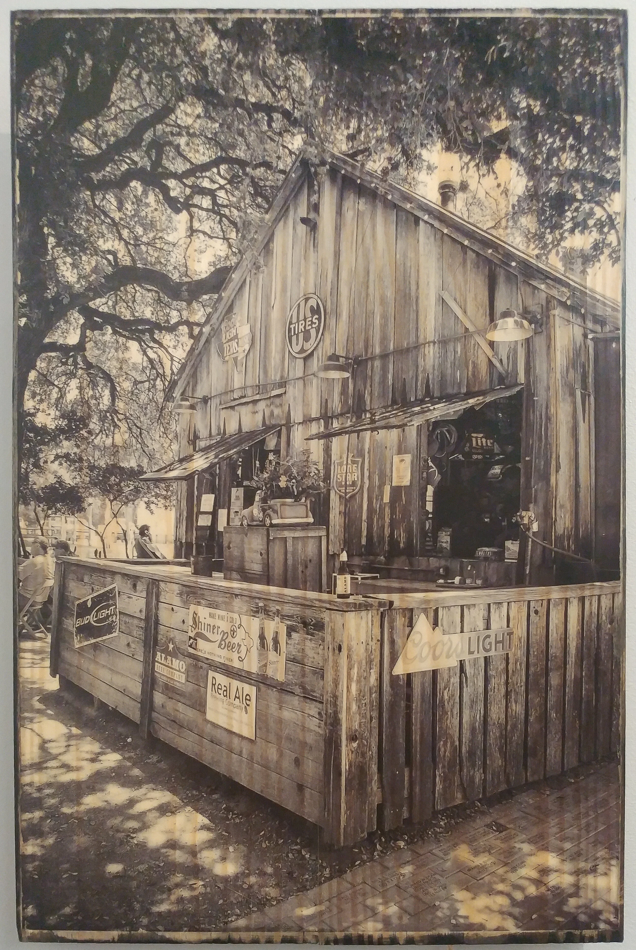 Luckenbach, Beer Garden - Photographic transfer on repurposed board