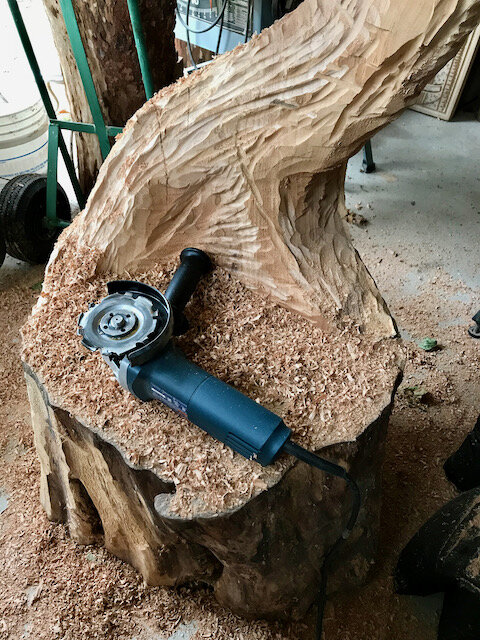 Arbortech blade on angle grinder.