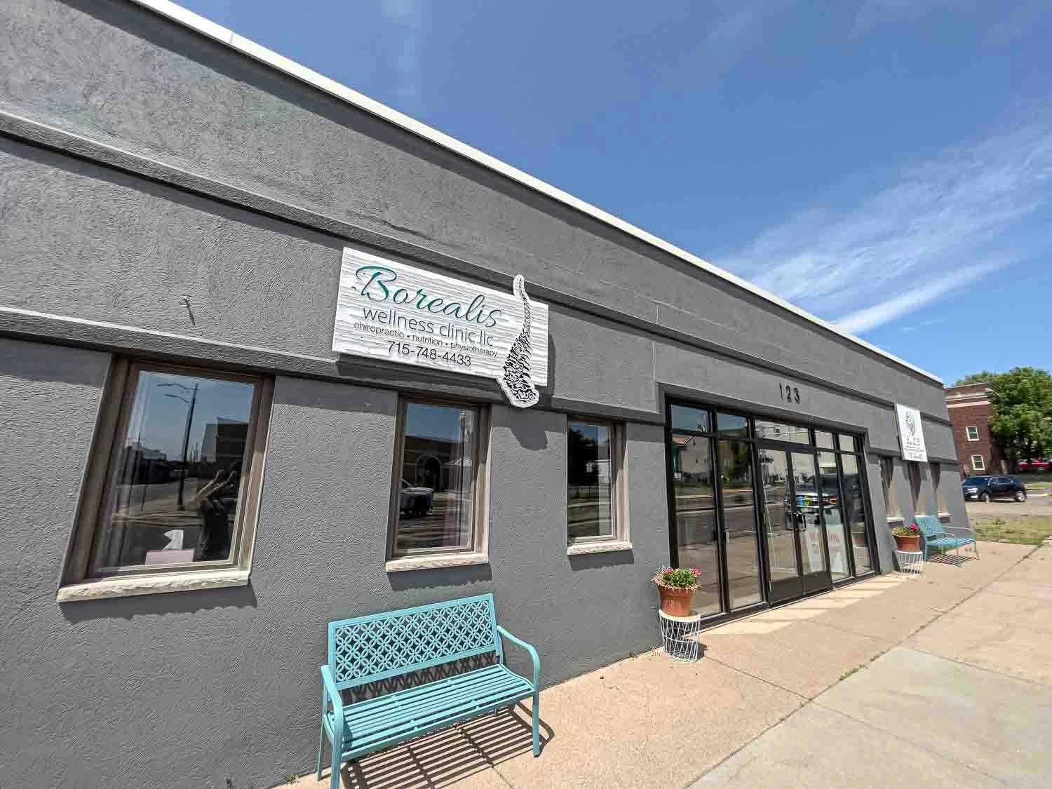 Borealis Wellness Clinic storefront on West State Street in downtown Medford, Wisconsin