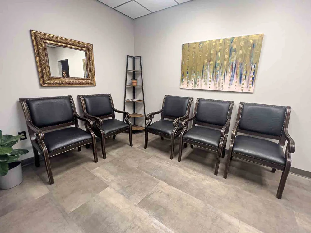 Waiting area with leather chairs