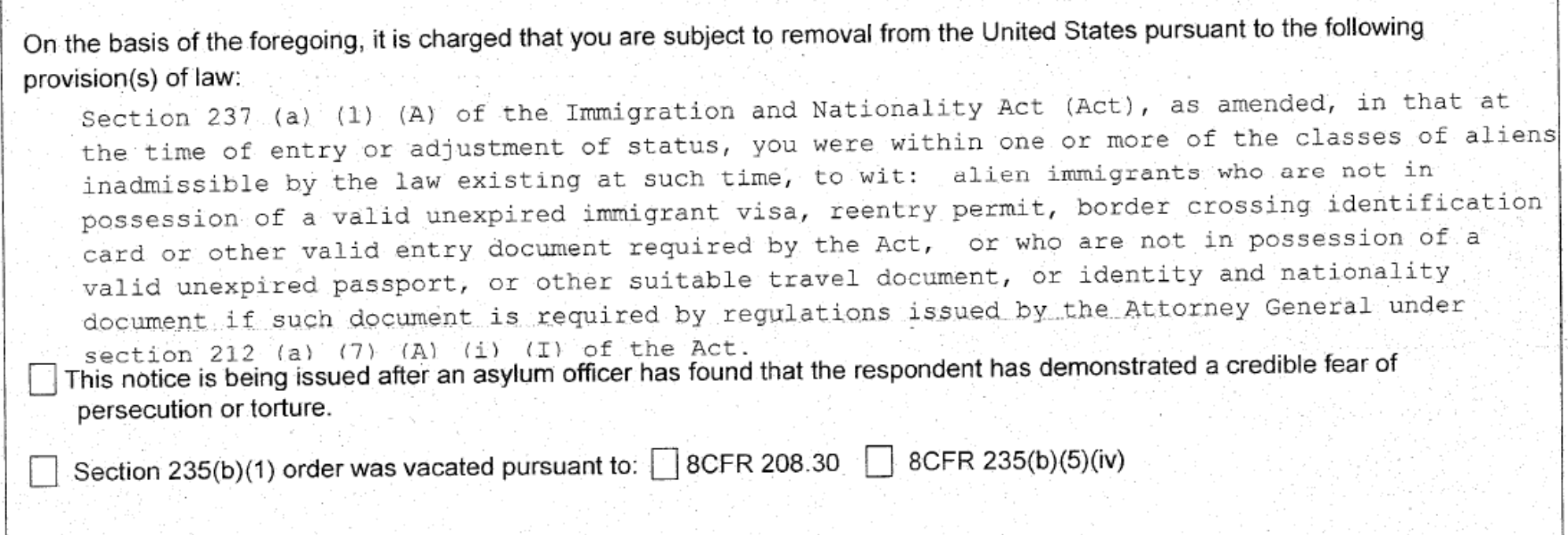 Notice to Appear (NTA) in Immigration Court - Section 4