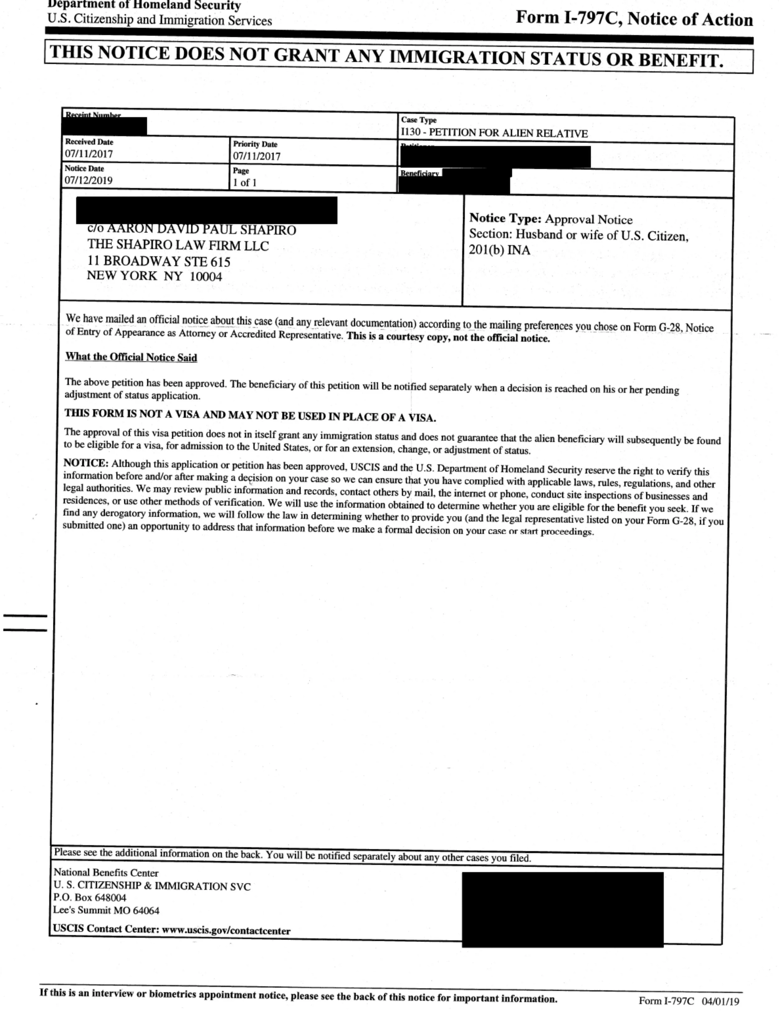 Form+I-797C,+Notice+of+Action.+I-130+App