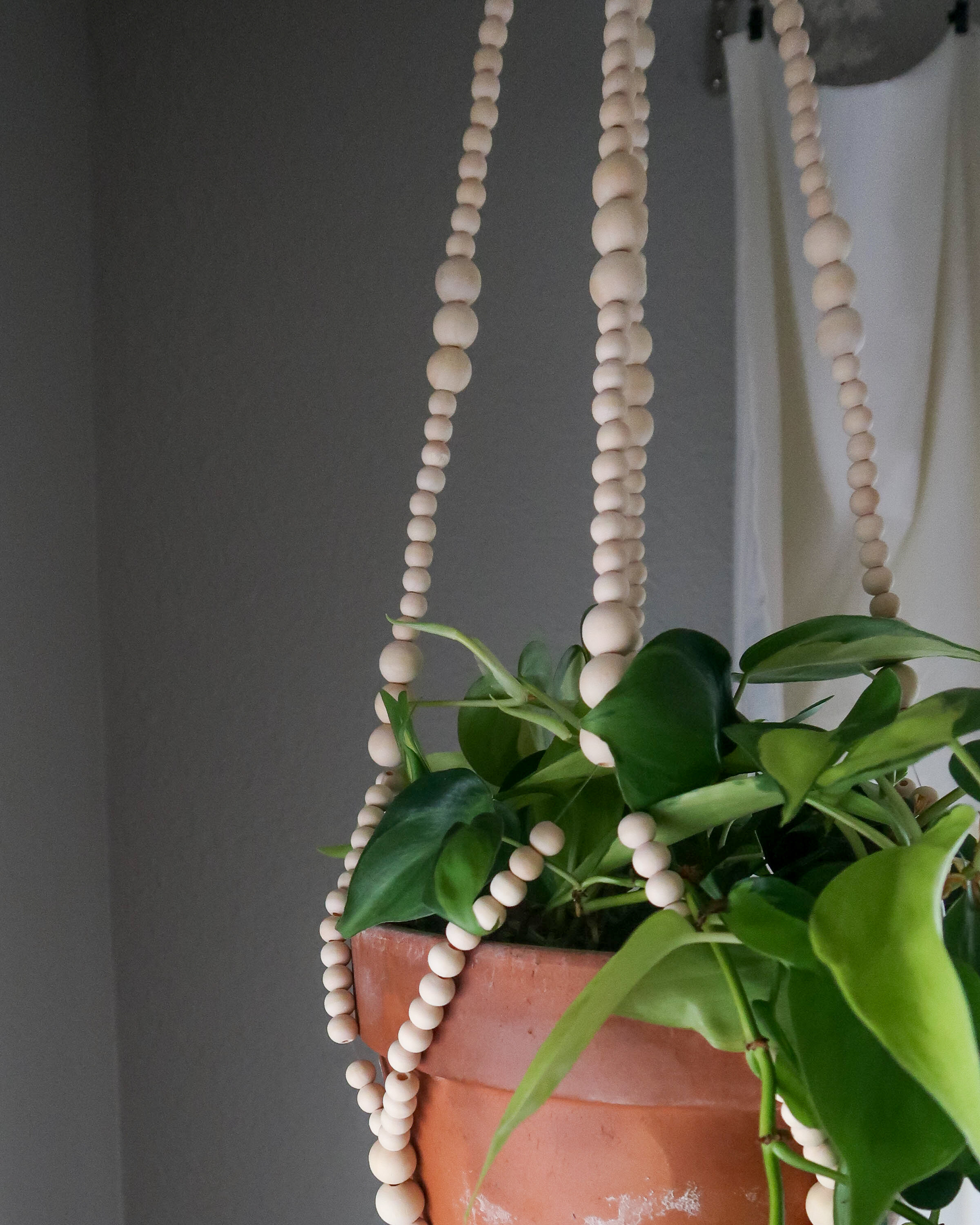 With Beads Macrame Plant Hanger 60in Deluxe SAND 