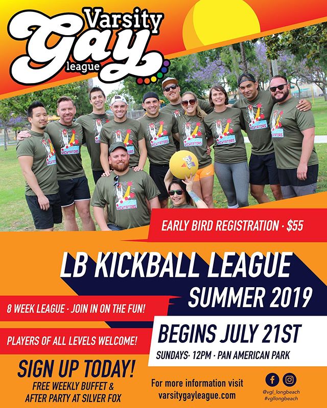 Registration is OPEN for Summer Kickball! https://www.varsitygayleague.com/long-beach
