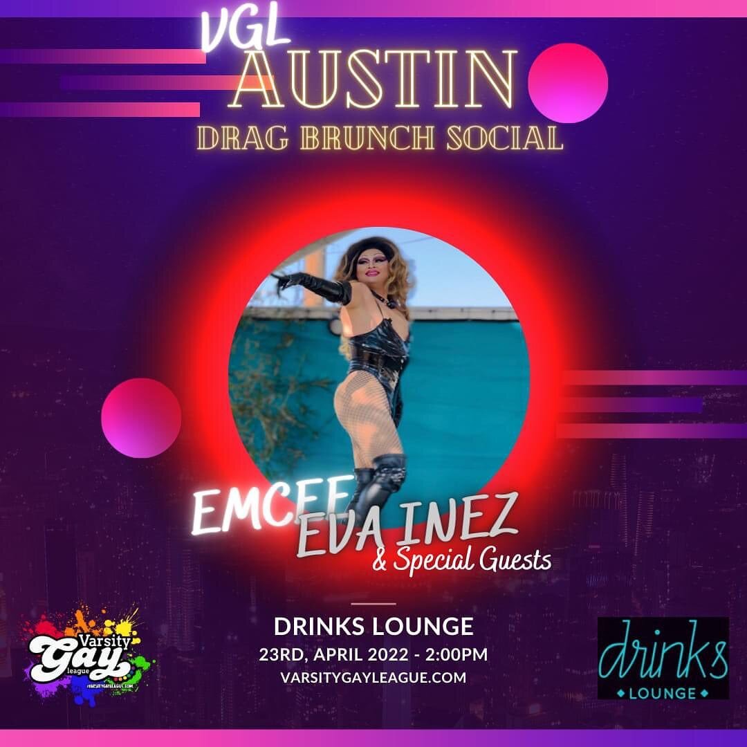 VGL Austin! The time has come&hellip;It's a VGL social time but not just any social: Drag Brunch Social on Saturday, April 23 at 2 pm. 
Our very own, @laevainez and Special Guests will be struting their bunz up and down the stage for you! And, maybe 