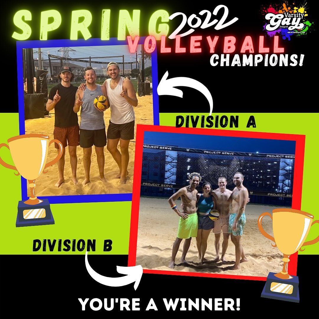 As we wind down from the weekend, let&rsquo;s take a moment to SHOUT OUT our 2022 Spring Sand Volleyball Champions! 

Beach Peaches rocking out an undefeated season and taking home the gold in Division A! 

Big Dig Lovers crushing it in Division B wi