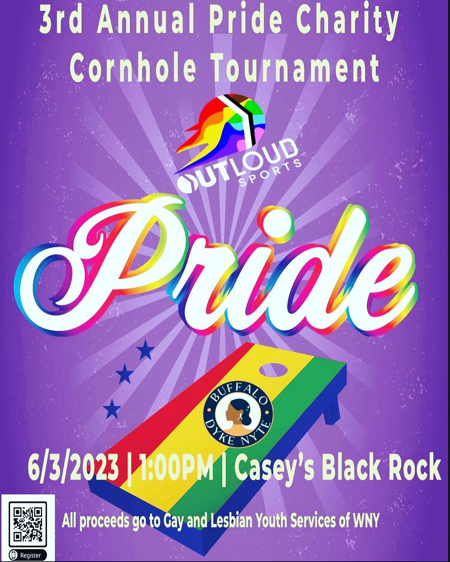 Today 5/3/23 Only use code: Pride to register for our charity cornhole tournament. We are looking for raffle donations from local businesses. There will be signed merchandise donated by the Bills up for raffle. Register here:  https://outloudbuffalo.
