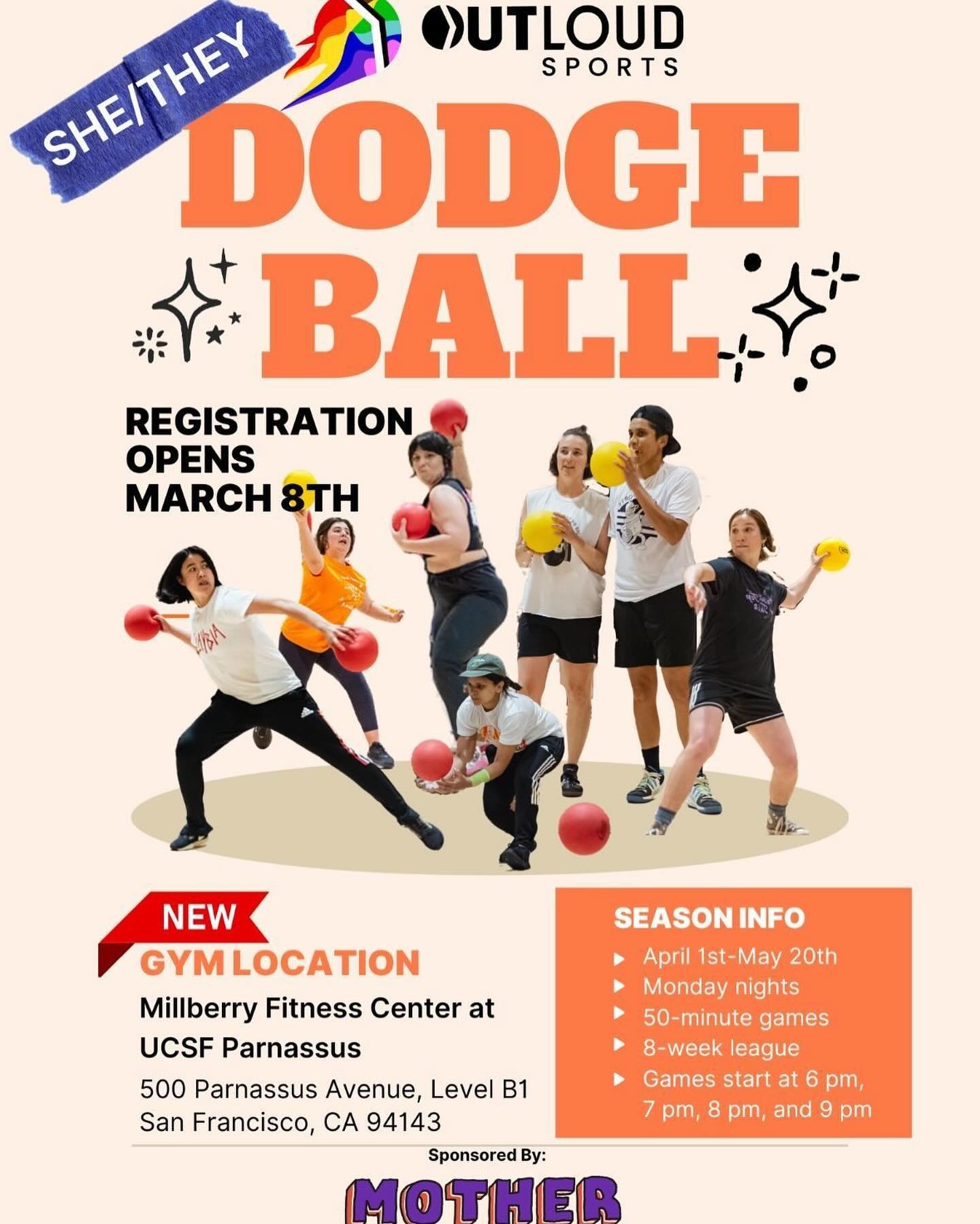 Spring is in the air! Check out the deets for She/They Dodgeball. New Location at UCSF! @outloudsports