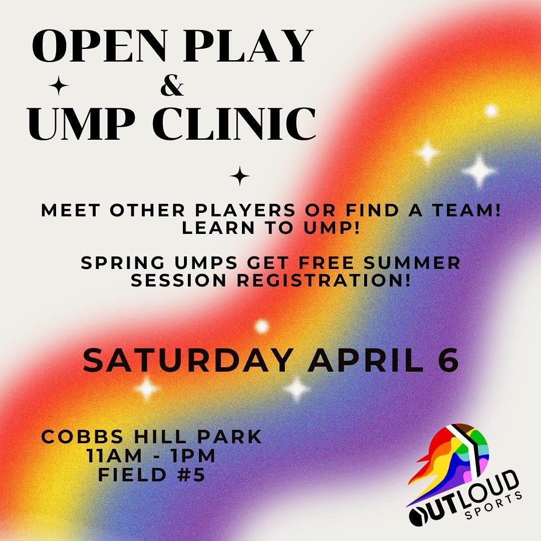 .
✨SPRING OPEN PLAY &amp; UMP CLINIC✨
Come play for free, meet other players and find a team!
.
📢SPRING UMPS PLAY FREE FOR THE SUMMER📢
Interested in umping this season? Come learn the rules! 
.
April 6th at Cobbs Hill Park from 11:00am until 1:00pm
