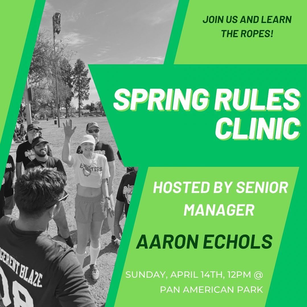 Hey Athletes! New to the game? Need a refresh? First-time umpire? Forgot where the strike zone&rsquo;s at? Come join us for an open RULES CLINIC, hosted by Senior League Manager Aaron Echols, this Sunday at Pan American Park at 12pm! Learn all you ne
