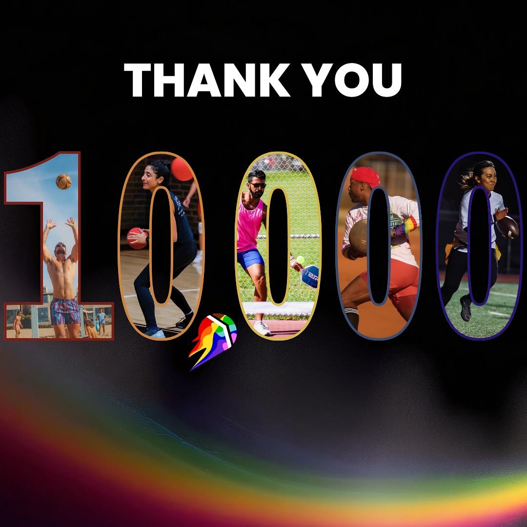 So grateful for all 10,000+ of you in our 29 cities across the United States. What started as a small queer+ kickball league in Los Angeles 17 years ago has turned into a national organization with programming such as Dodgeball, Kickball, Tennis, Soc